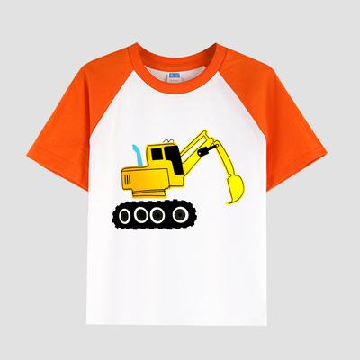Kids' Printed T-Shirt with Drop Shoulder, Cotton Fabric, Boy's Casual Fashion Short Sleeve Top for Summer