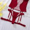Set lenjerie intimă de damă 3 piese Sexy Push Up Sutien Plasă franceză Respirabil Topuri tip sling Burgundy Lenjerie intimă Sutiene și tanga cu bretele pe picior