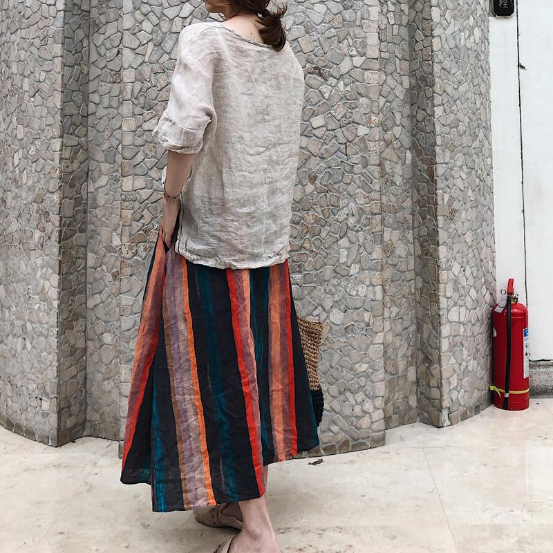 DIMANAF 2025 Women Summer Linen Bat T-shirt Shirt Printed Pattern Blouse Short Sleeve Fashion Tops Tees Loose Tees New