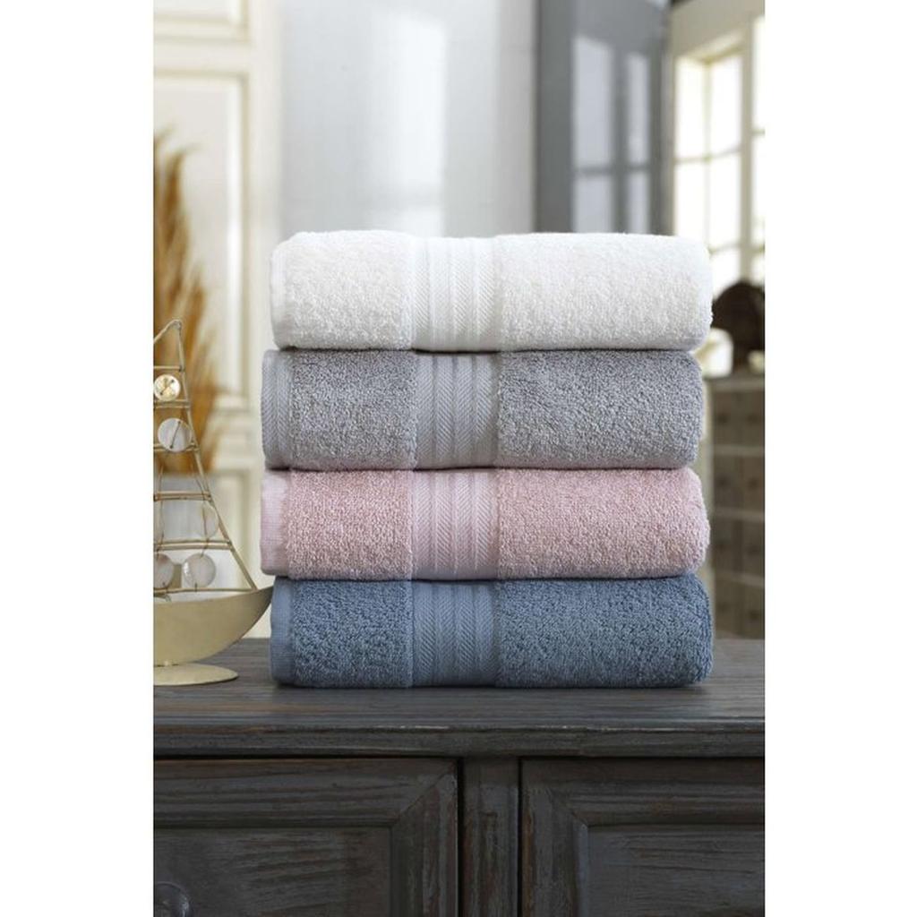 Ensemble de 4 serviettes a main - 50 x 85 cm - Blanc, Gris, Rose, Bleu