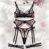 Women's Sexy Lingerie Set Ginkgo Leaf Embroidered Mesh Lingerie Low-cut Sheer Bra Set