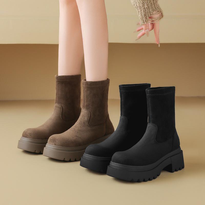 ZHR 2024 New Winter Stretch Boots: Short, Thick-Soled, Velvet-Lined, Trendy, Tall & Slimming Design.