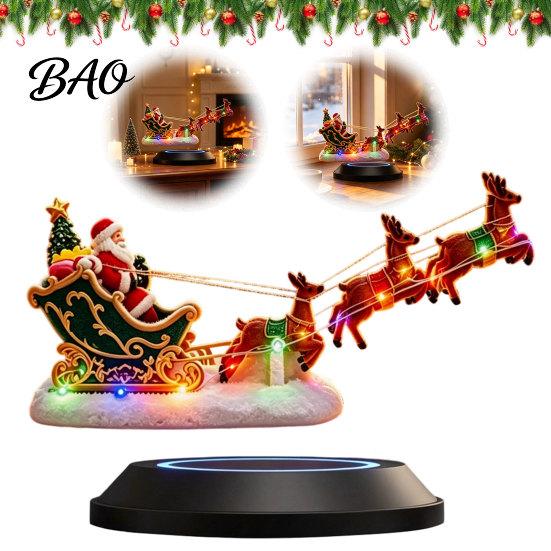 Levitating Holiday Display Lighted Floating Santa Sleigh, Magnetic Levitation Flying Sleigh Ornament with Magic Decoration LED Light, Christmas