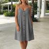 Women’s Casual V Neck Spaghetti Strap Button Front Plaid Dress with Pockets Loose Fit Sleeveless Summer Sundress