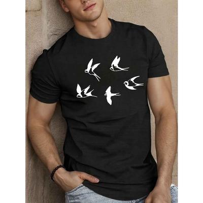European Sizes Swallow Silhouette Men's Short Sleeve T-shirt Summer T-shirt Top