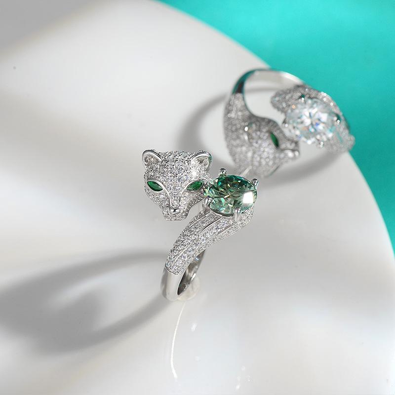 Moissanite Diamond Leopard Head Ring Color Real 925 Sterling Silver Animal Ring for Women Wedding Fine Jewelry