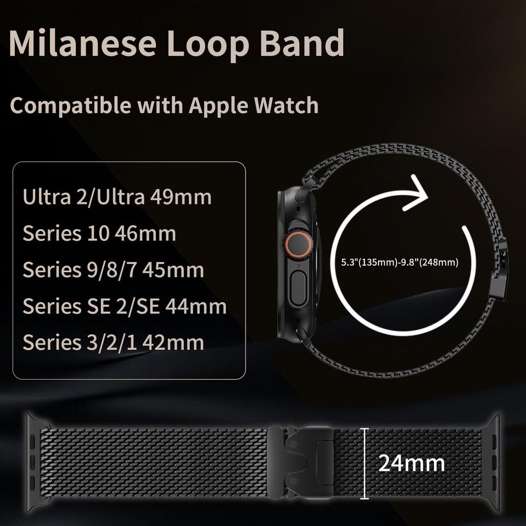 Milanese Mesh Loop for Apple Watch Band 49mm 46mm 45mm 44mm 42mm Stainless Steel Metal Strap for iWatch Series 10 9 8 7 Ultra 2