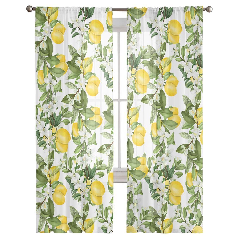 Sommer Zitronenblätter Blumen Transparente Vorhänge Fenstertüllvorhänge Für Wohnzimmer Schlafzimmer Für Küche Schleier Vorhänge Dekoration