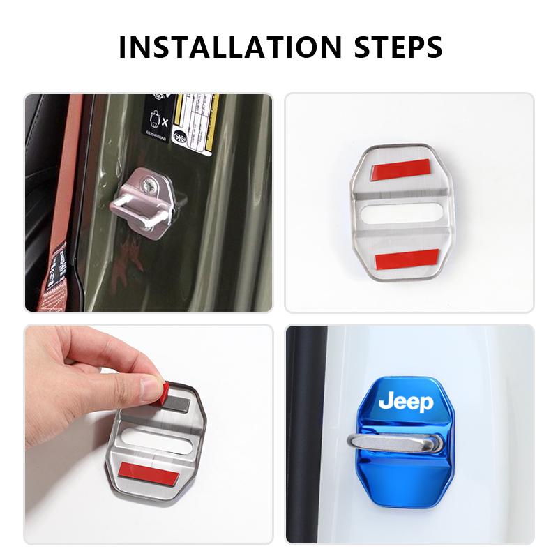 Sbfu3 4Pcs Stainless Car Door Lock Cover Steel Protection Stickers Accessories For Jeep Grand Wrangler JK Cherokee Liberty Gladiator C