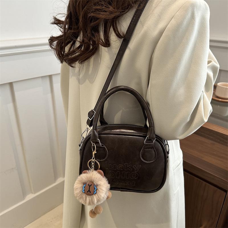 Women's 2025 Large Capacity Korean Fashion Shoulder & Crossbody Bag - Casual Retro Solid Color Handbag