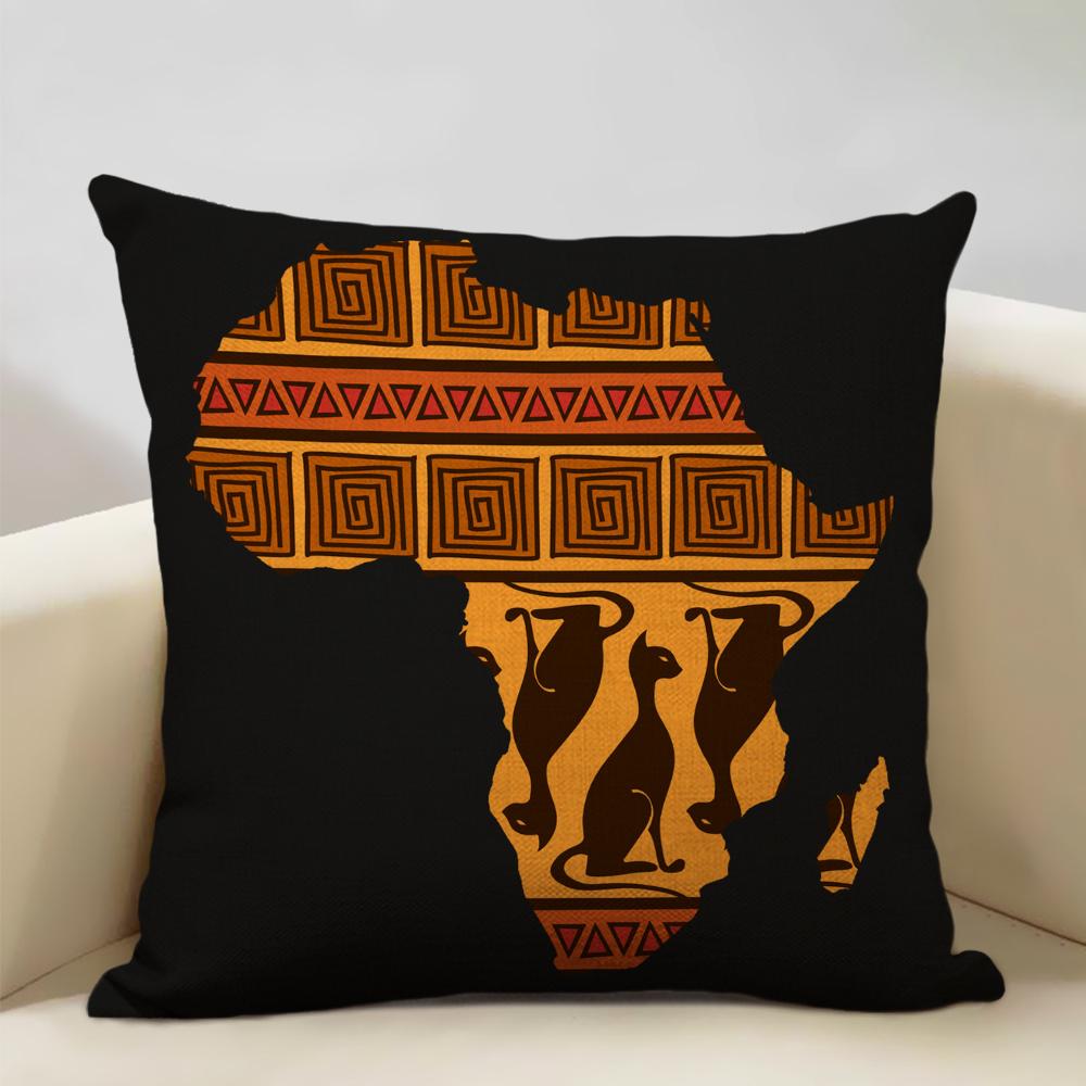 Map of Africa Geometrics Sofa Decorative Pillow Case African Pattern Cushion Cover LinenThrow Pillowcase