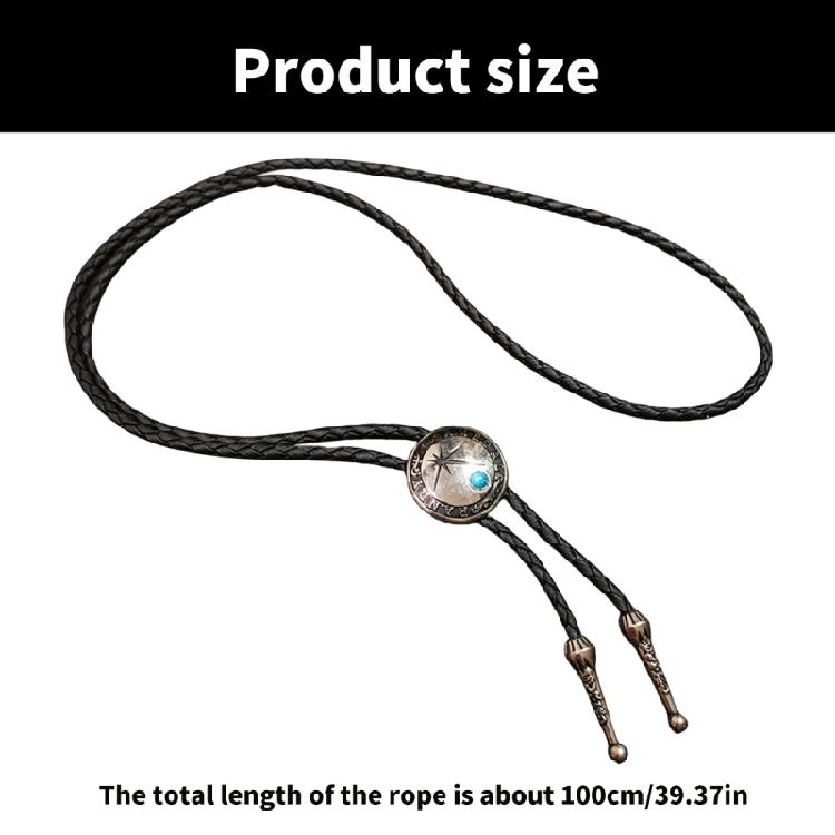 Western Shoestring Necktie Braided Belt Tie Cool Charm Engraved Stone Pendant for Women Men
