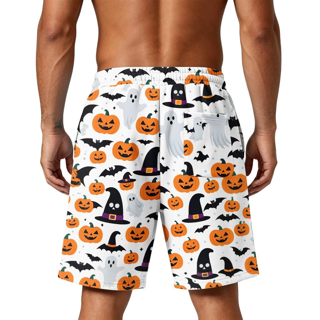 Men's Loose Fit Layer Shorts with Pockets Halloween Themed Print Drawstring Waist Comfortable Casual Shorts