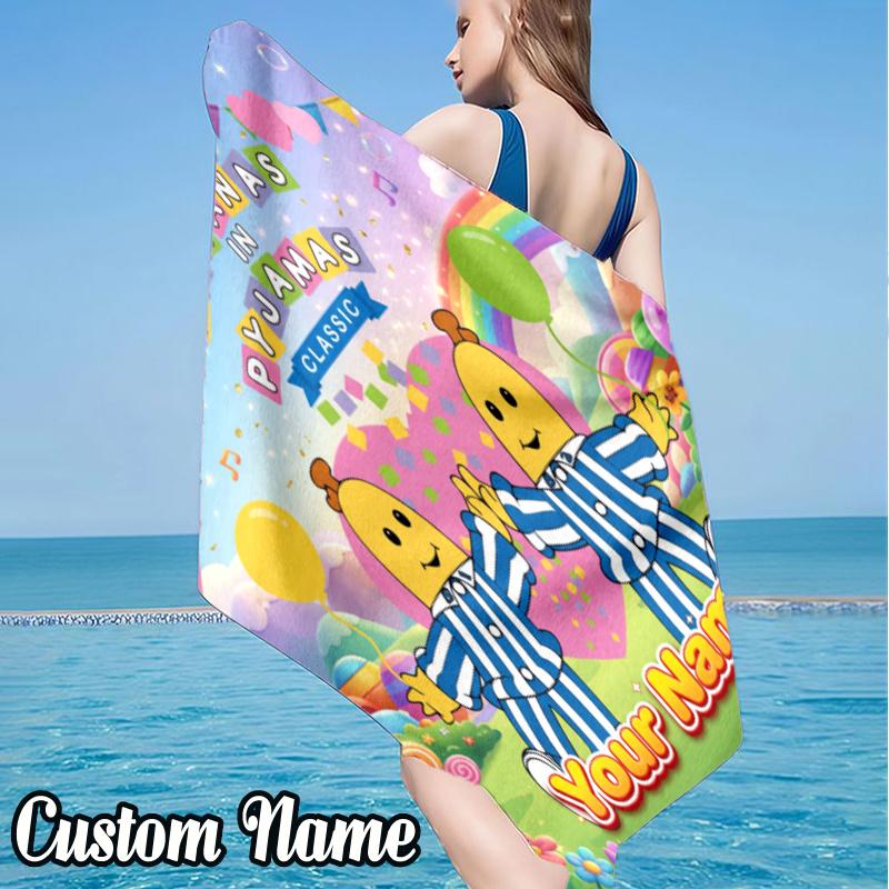 Custom Name Bananas Pyjamas Beach Towel - Soft, Ultra-Absorbent Microfiber, Lightweight, Perfect for Beach, Parties, Travel, Camping