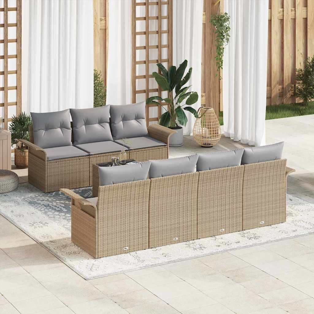 8 Piece Beige and Gray Garden Sofa Set with Cushions