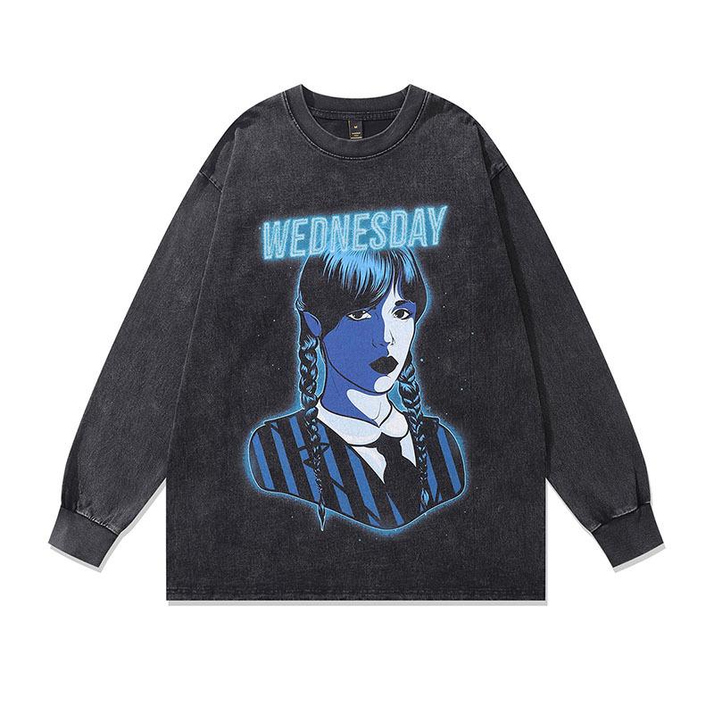 High Street Printed Sweater Ins American Retro Trendy Brand Washed Old Oversize Cotton Long Sleeve T-Shirt Men