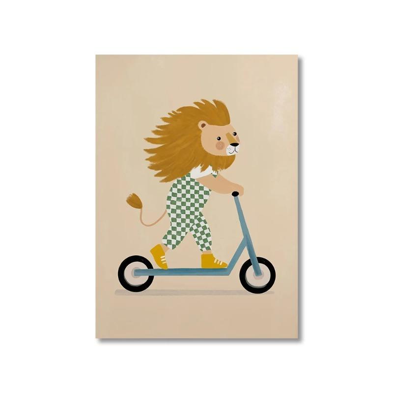 

Скейтборд на мультяшном медведе и льве Абстрактный холст Принт Настенный постер для детской комнаты для современной гостиной Домашний декор 40x50cm no frame