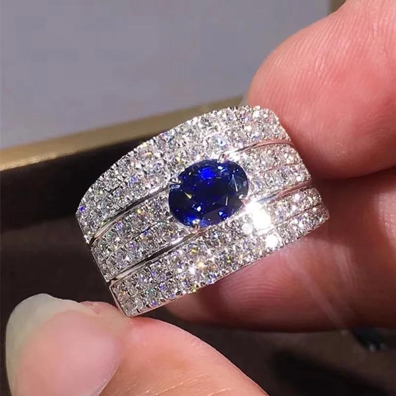 2026 New Blue Cube Zircon Attends Banquet Ring Fashionable, Elegant, High End Women's Bridal Luxury Inlaid Jewelry Accessories