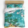 Japanischer Stil Kran Kirschblüte Vintage 3-teiliges Bettwäscheset für Doppelbett Heimtextilien Bettbezug Steppdeckenbezug Kissenbezug