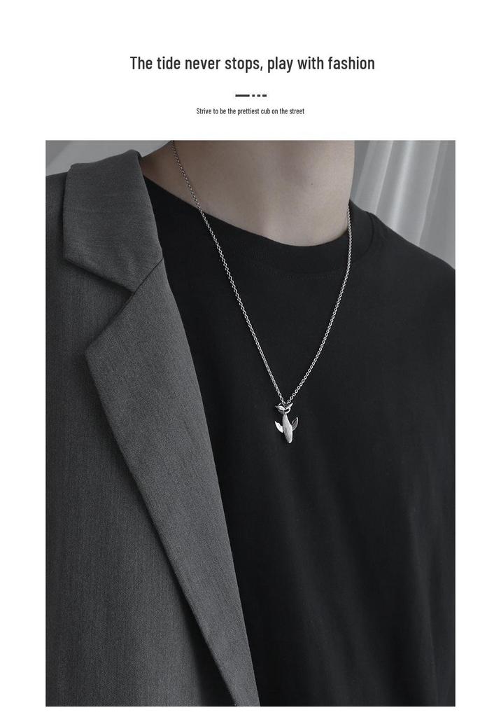 Trendy Men's Cold Style Whale Pendant Necklace - Long Sweater Chain
