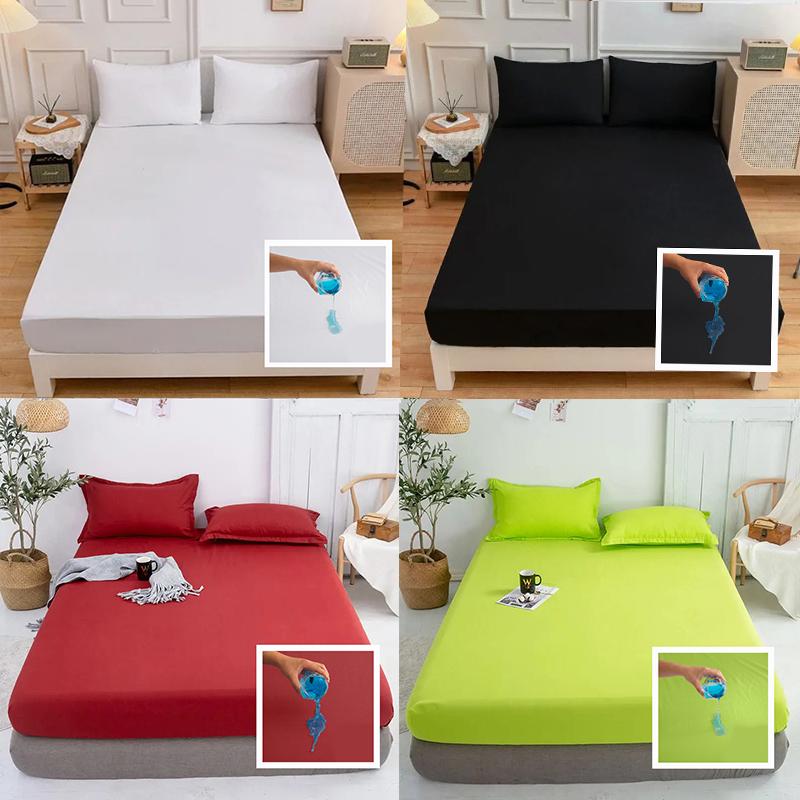 High Quality Waterproof Mattress Protector Solid Color Bed Sheet Deep Pocket Fitted Sheet Bedspread with Elastic Bands Sheets Sofa Cover