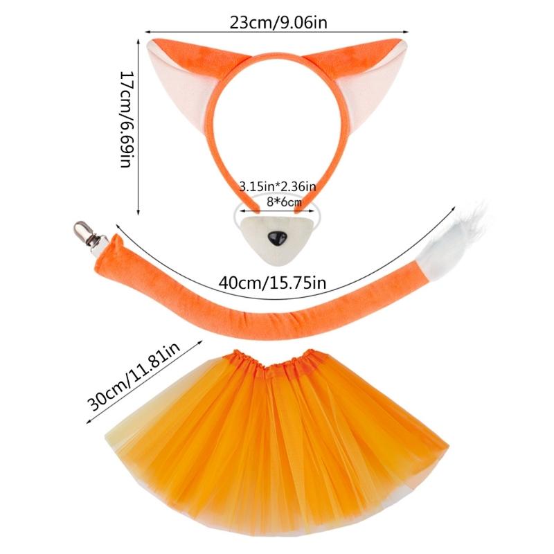 Foxes Costumes Set Foxes Ear Headbands Tail Nose Bowtie Tutu Skirt Animal Cosplay Costumes for Halloween Christmas Party