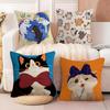 Cute Cartoon Cat Patterns Pillow Case Cotton Linen Fabric Square Zipper Pillowcase Home Decorative Living Room