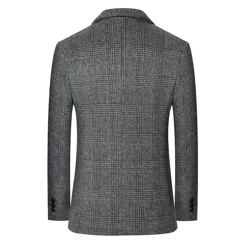 Autumn Winter Men's Plaid Wool Blend Slim Fit Suit Jacket - Business Casual Coats