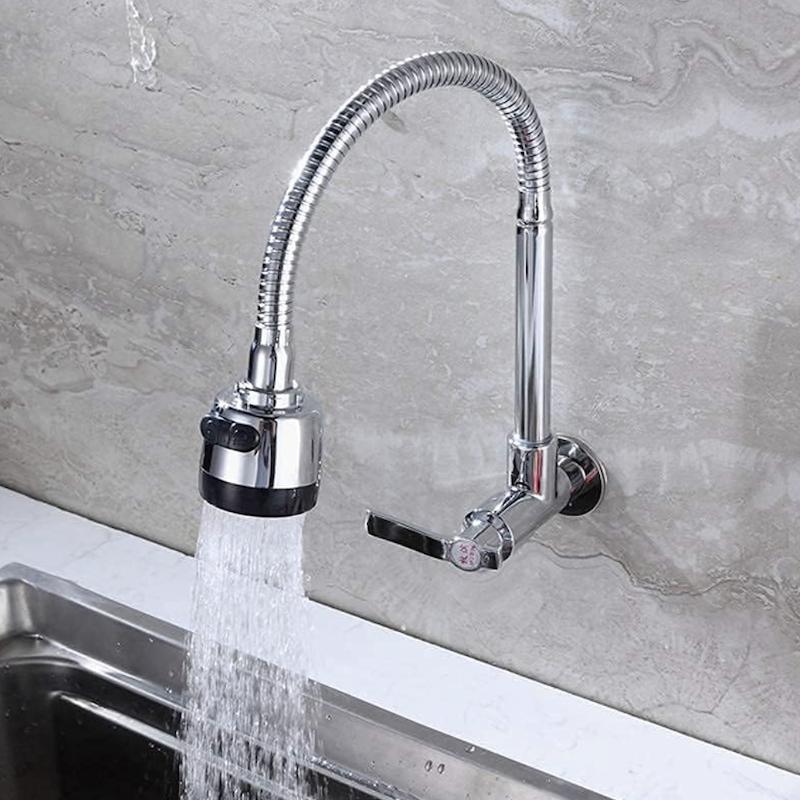 Modern Chrome Single-Handle Wall-Mounted Kitchen Faucet Classic Zinc Alloy Horizontal Ceramic Valve Core Household Rotating (silver,Chrome) серебряный