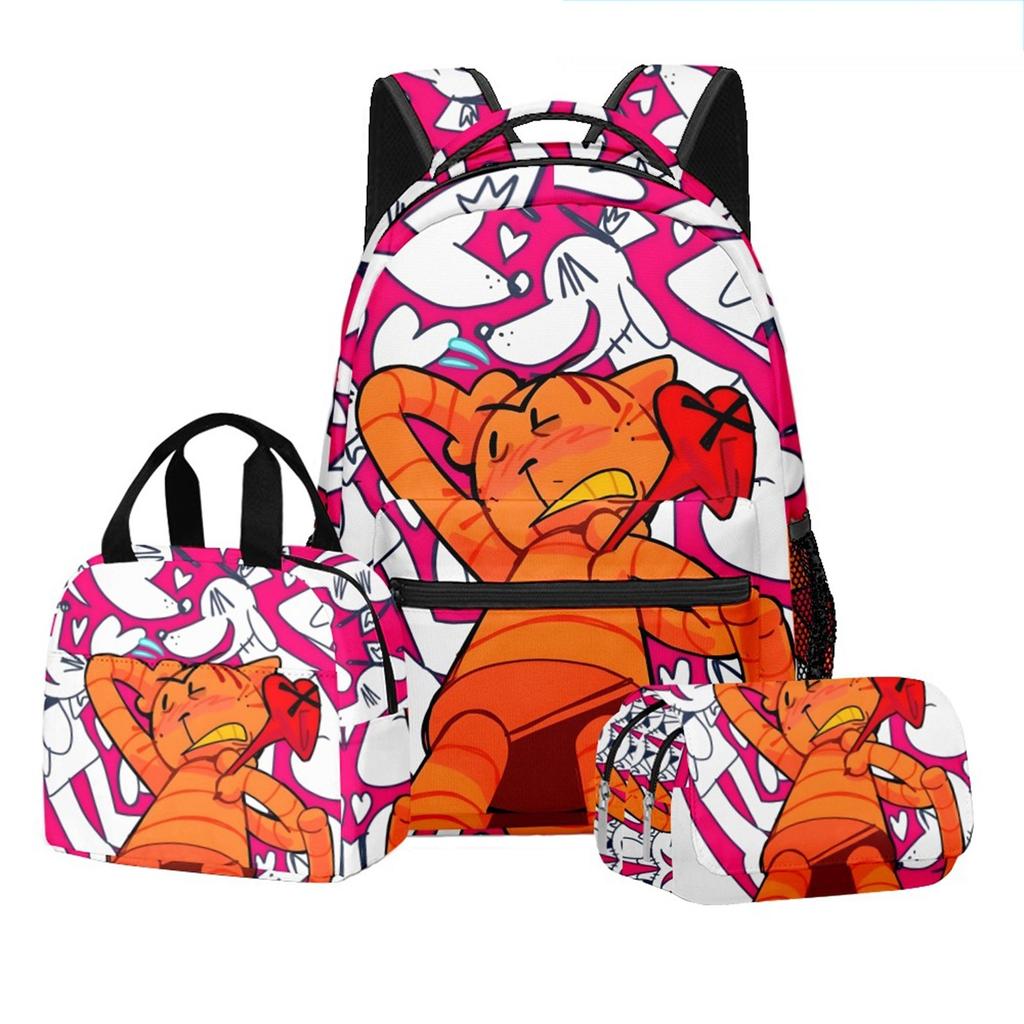 Movie Peripheral Print Backpack, School Bag Student Campus With Plush Ball Backpack