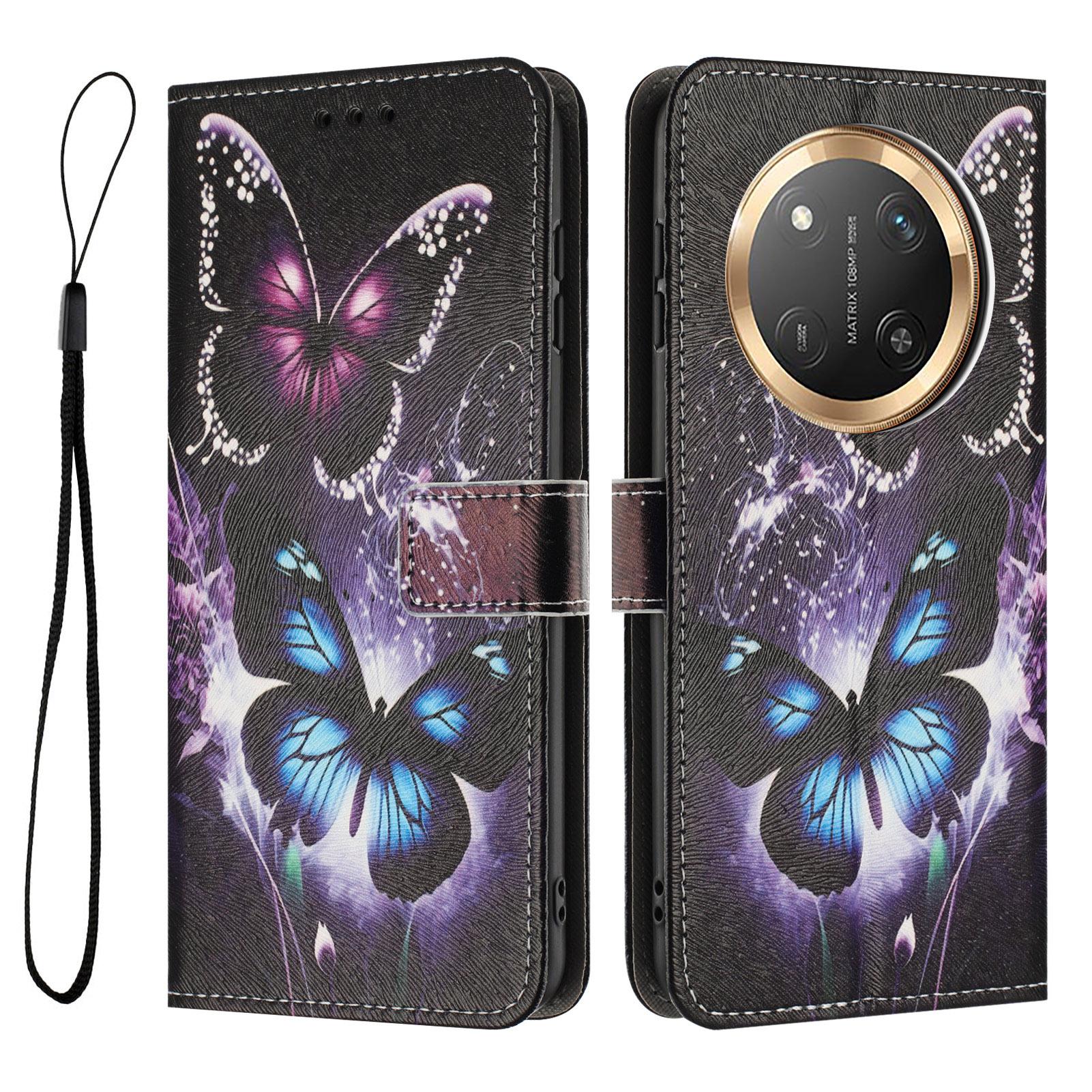 

YX-2501 For Honor X9c 5G/X60 Pro 5G Case Pattern Printing PU Leather Wallet Phone Cover with Lanyard Two Butterflies
