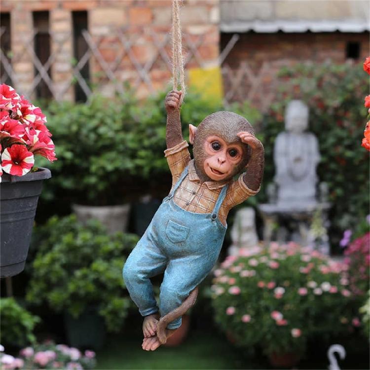 Monkey Hanging Miniature Sculpture Resins Animal Decorative Figurine Ornament For Garden Patios Wall Or Shelf Decors