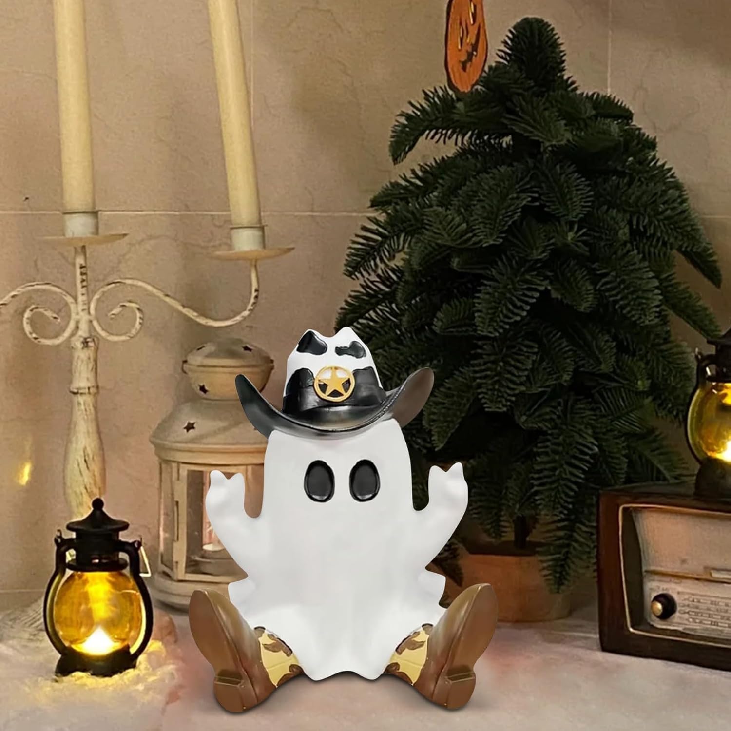 

Статуэтка Ковбоя-Призрака на Хэллоуин, Настольный Декор, Жуткая Западная Фигурка, Милый Призрачный Акцент, Уникальная Фестивальная Композиция One Size белый