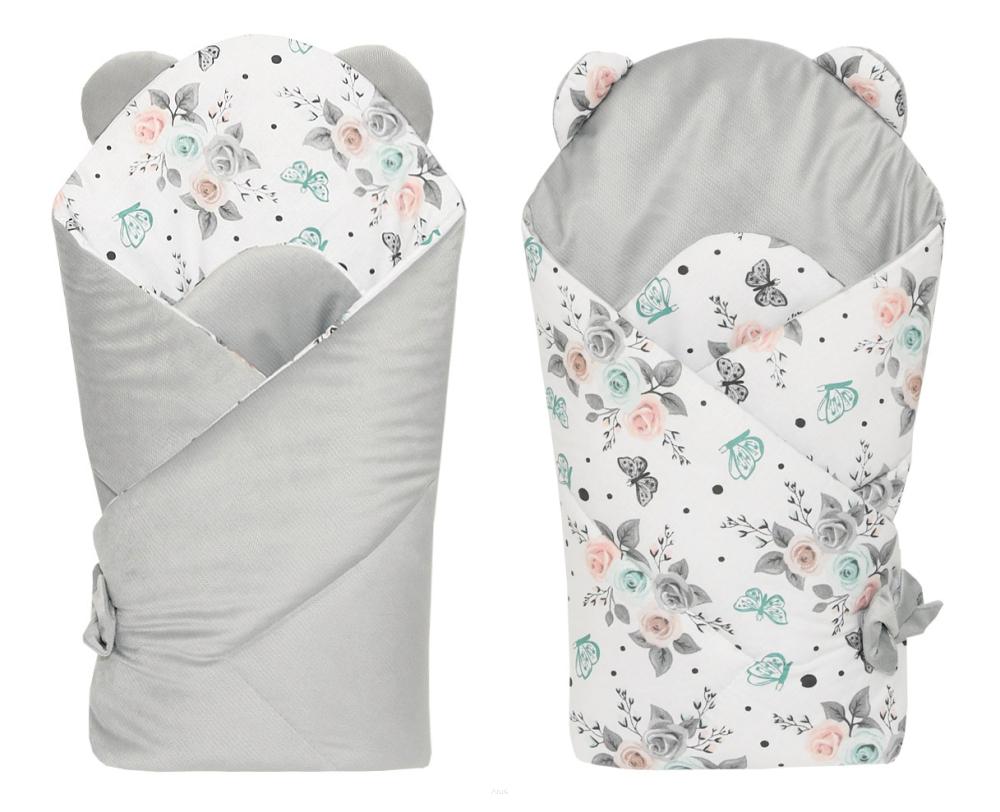 Velvet baby wrap, ash, white roses