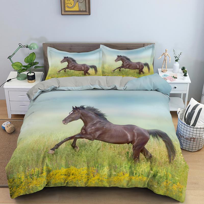 Horses Printed Duvet Cover Set Twin Full Queen King Bedding Comforter Bedspread Soft Microfiber Quilt Cover For Kids Boys Teens