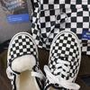 Fleece Black and White Checkerboard Shoes 2025 Winter New Two Cotton Thermal Canvas Shoes Women's Korean Version Couple Board Shoes Men