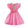 Children'S Clothing European And American Style Girls' Dress New Summer Model With Flutter Sleeves Lace Trim Small V-Neck Princess Dress