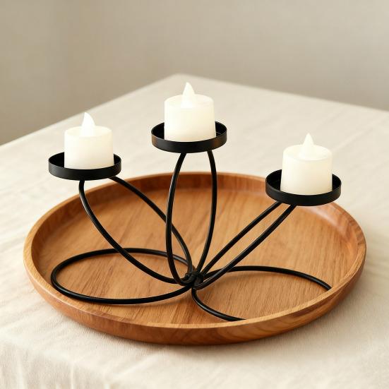Yousheng Cast Iron Candle Holder Decoration Home Office Living Room 3-Arm Candlestick Metal Tealight Candle Stand Dining Table Centerpiece Ornament