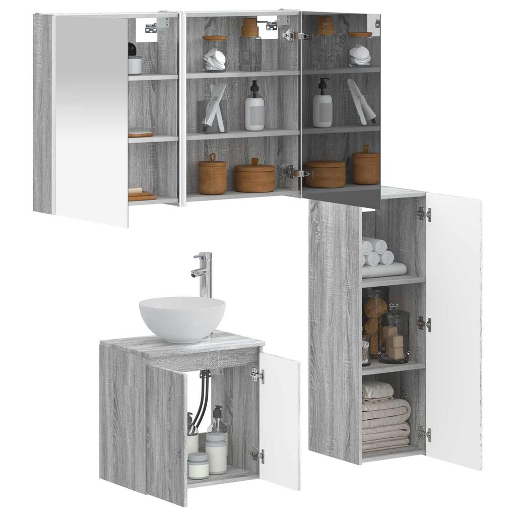 Bathroom Furniture Set 4 pcs Grey Sonoma Engineered Wood and Glass