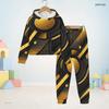 Kids Boys Girls Hooded Long Sleeve Printed Two Piece Set Black Gold Sweatshirt Cuffed Pants