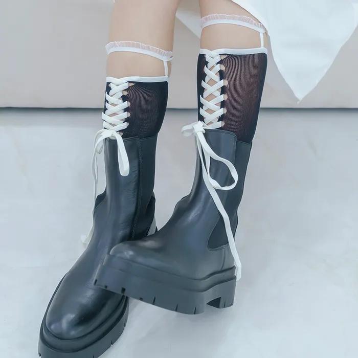 Bent-tie knee socks 2 colors