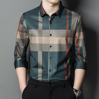Camisa a cuadros de manga larga informal de negocios para hombres de mediana edad, nueva camisa fina de moda simple para primavera para hombres