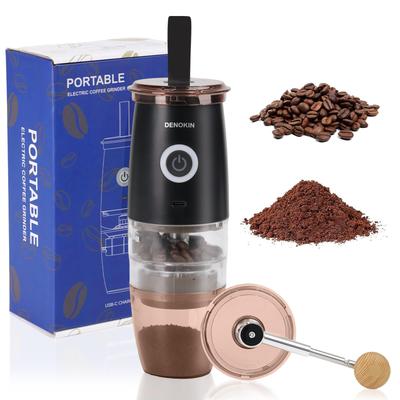 DENOKIN Electric/Manual 2-in-1 Cordless Coffee Grinder with Mortar and Porcelain, USB Rechargeable, Washable, Adjustable Grind Size (Luxury Black)