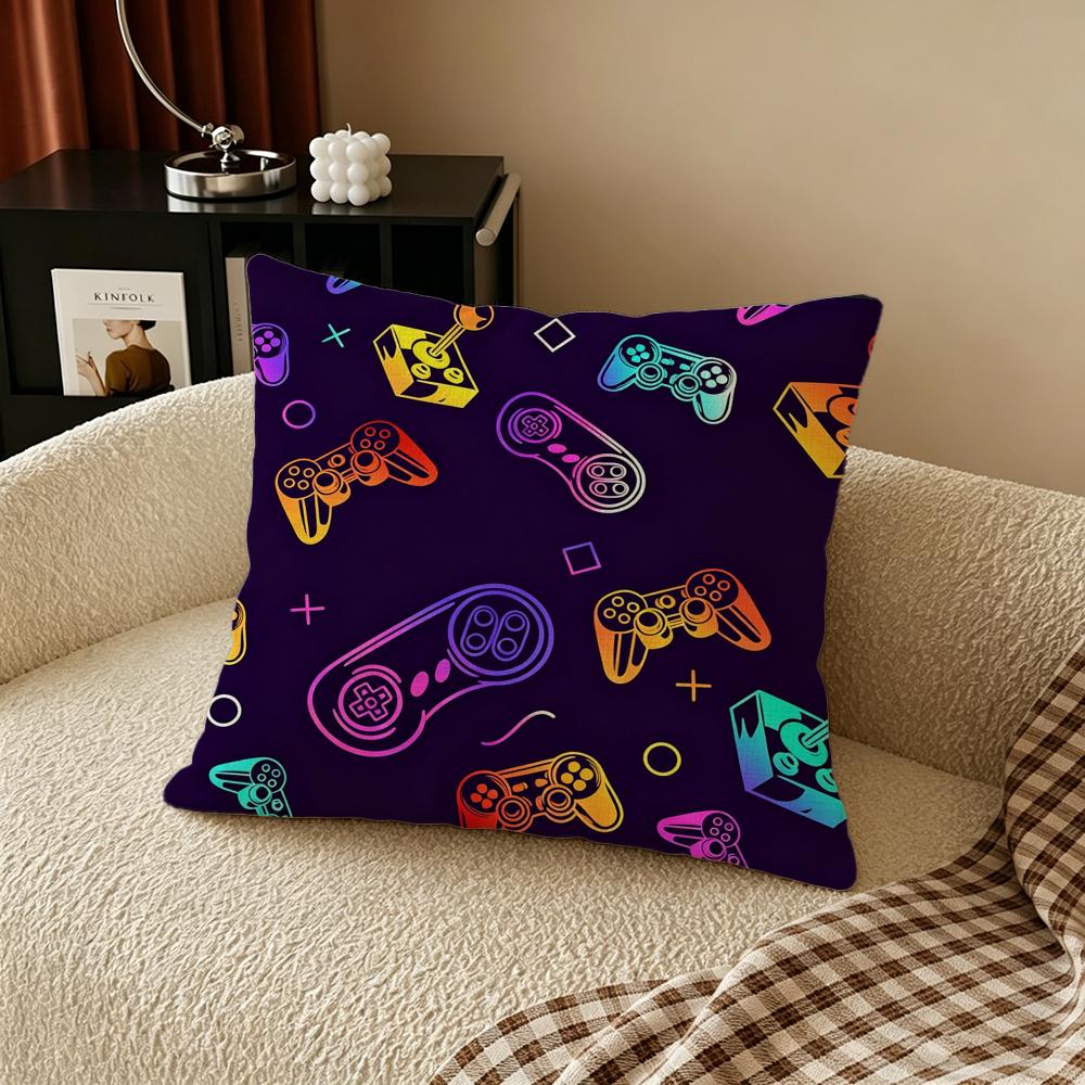 C-Colorful Game Controller Cushion Cover Natural Linen Pillowcase Set, All-In-One Decor For Sofa, Bedroom & Chair