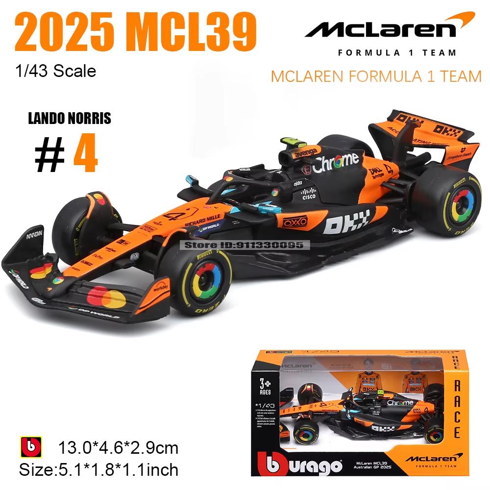 Bburago 1:43 Legering Die-cast Speelgoedauto Model F1 Mclaren UK Station Mcl39 Kampioen Speler #4 Lando Norris #81 Oscar Piastri