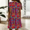 Ladies V Neck Charming Aster Floral Plus Size Summer Short Sleeve Loose Dress