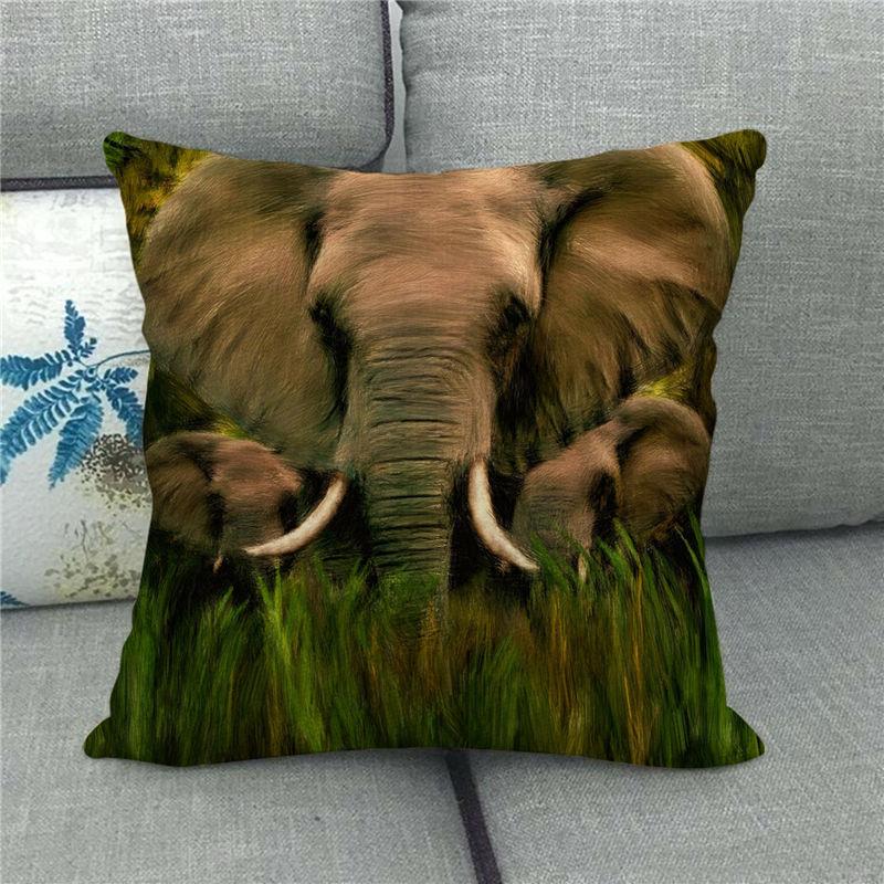 Cute Elephant - African Wildlife Digital Printing Short Plush Pillow Covers For Car Sofa Office Cushion Cover Home Goods