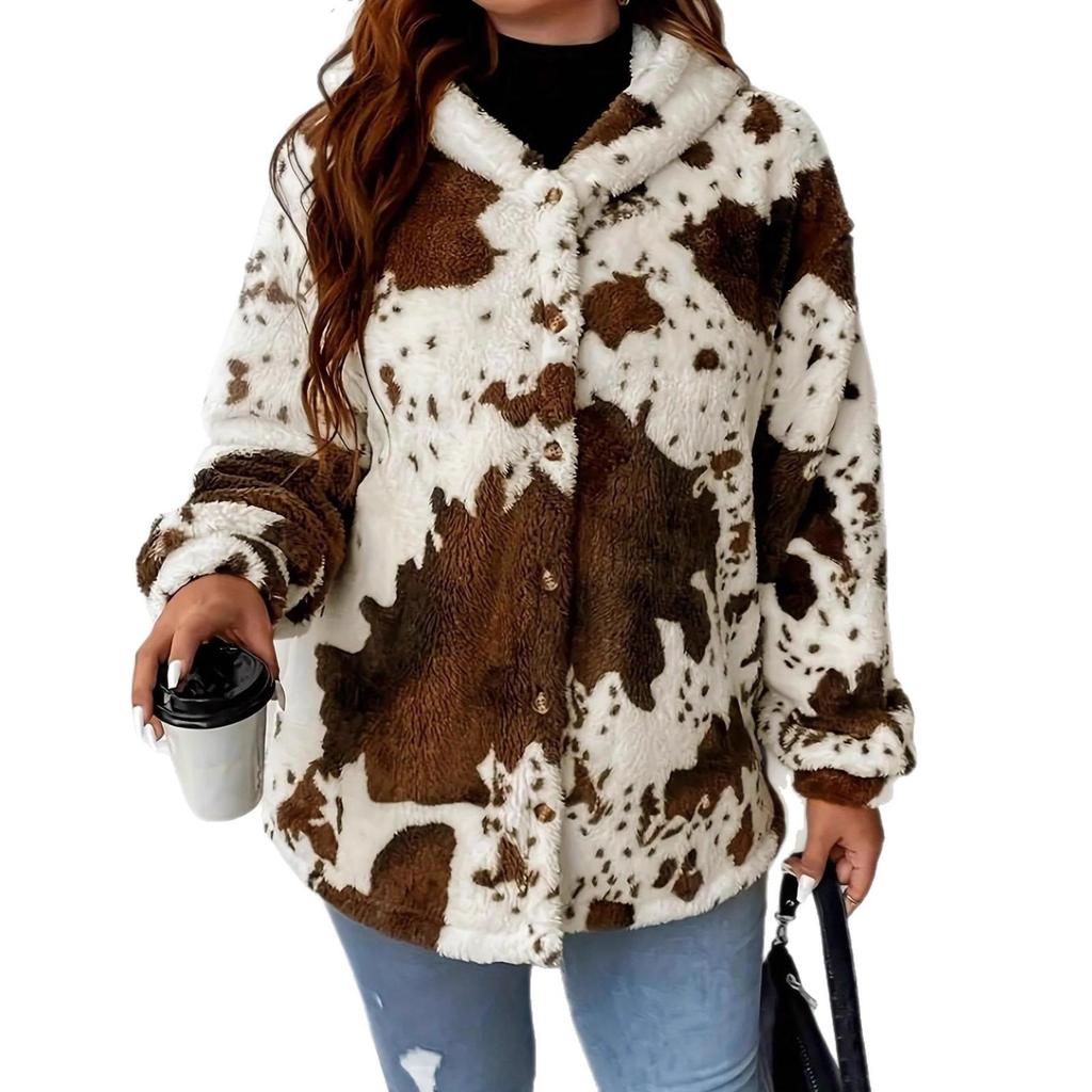 2025 Autumn/Winter European & American Women's Fashion Print Fuzzy Top Coat