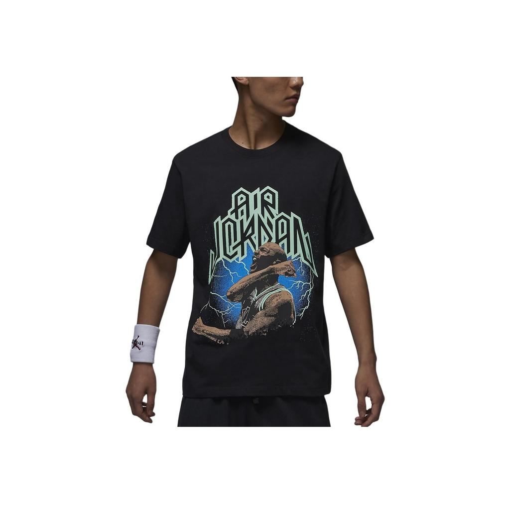 Jordan American Retro Letter Print Round Neck Casual Short Sleeve T-Shirt Men Tops Black FN6017-010