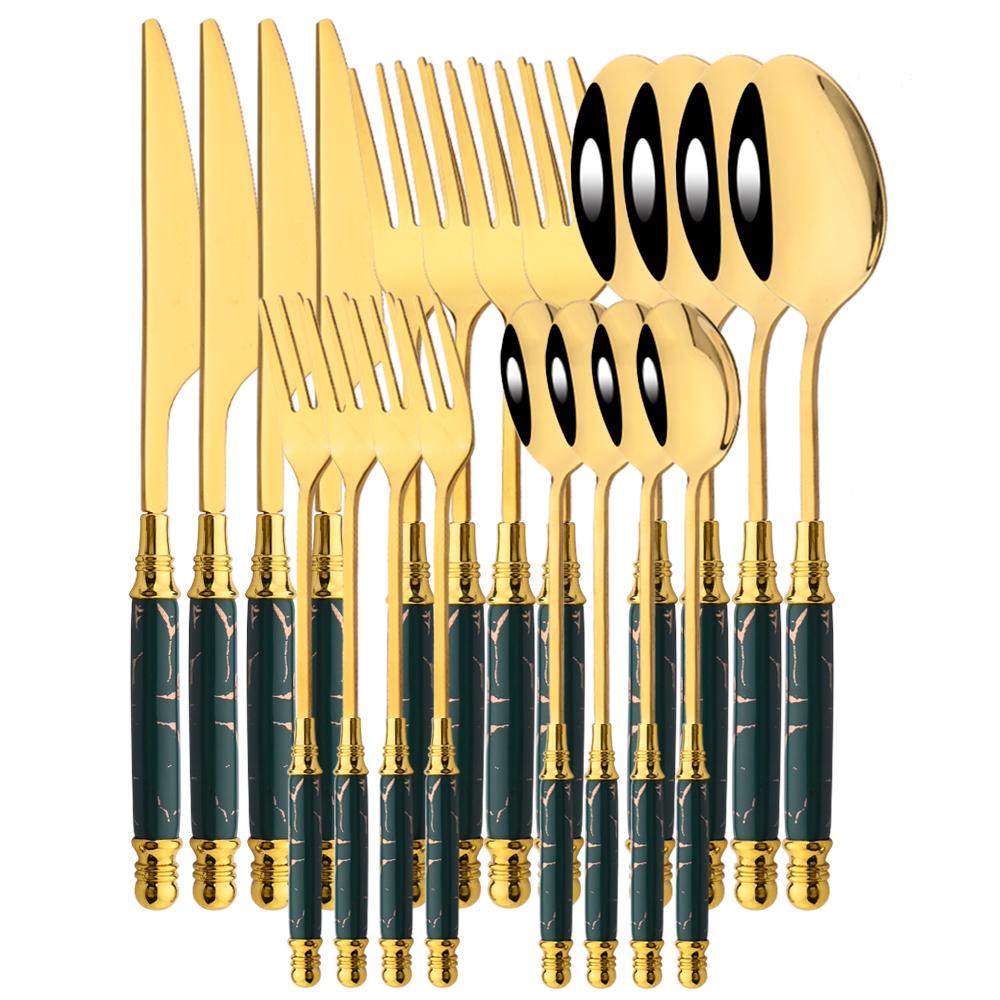 Mirror Ceramic Handle Tableware Set White Gold Flatware Fork Spoon Knife Set Stainless Steel Dinnerware Cutlery Set Dinner Set